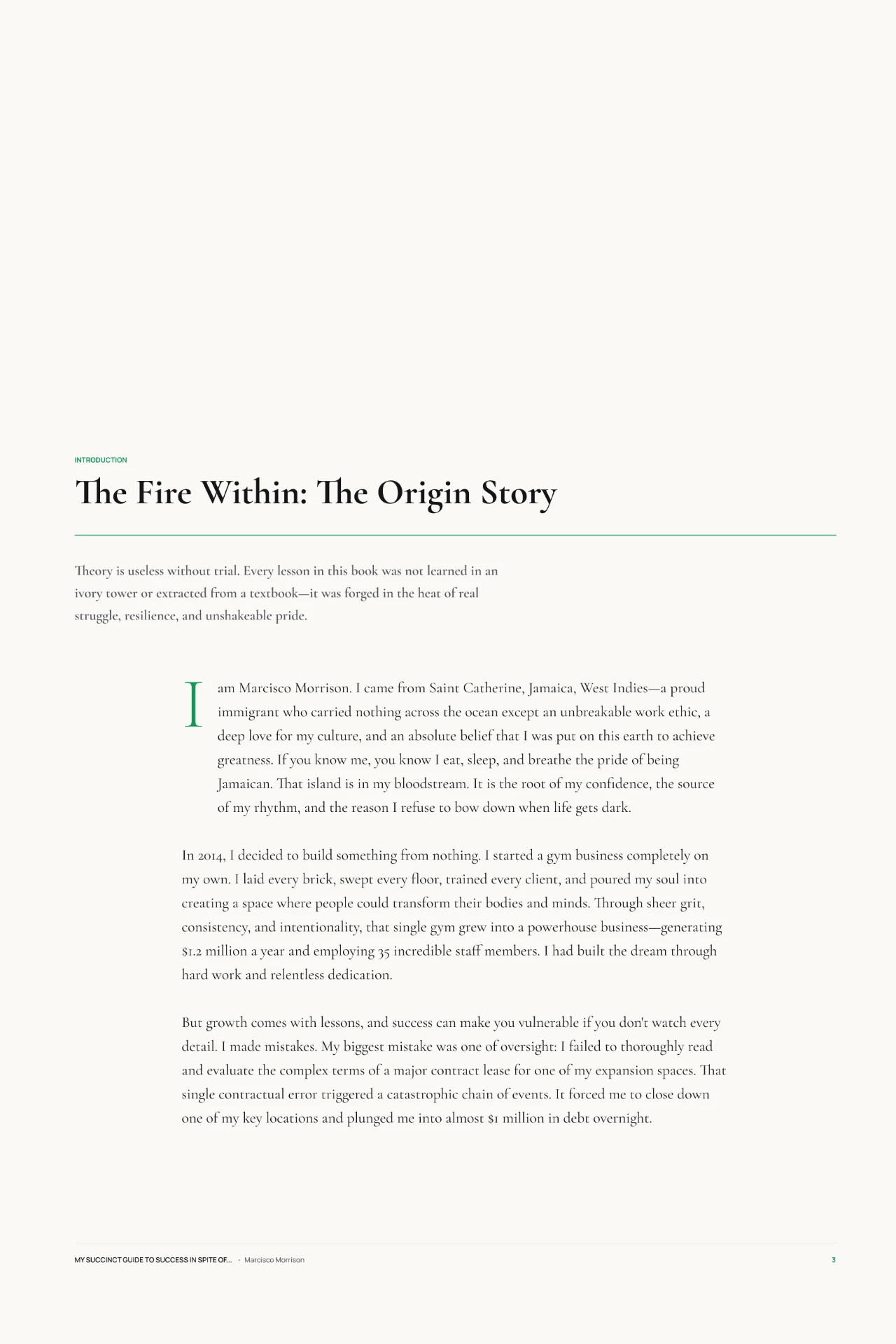 Introduction page: The Fire Within—The Origin Story, with a standfirst, drop cap, and a single measured text column.