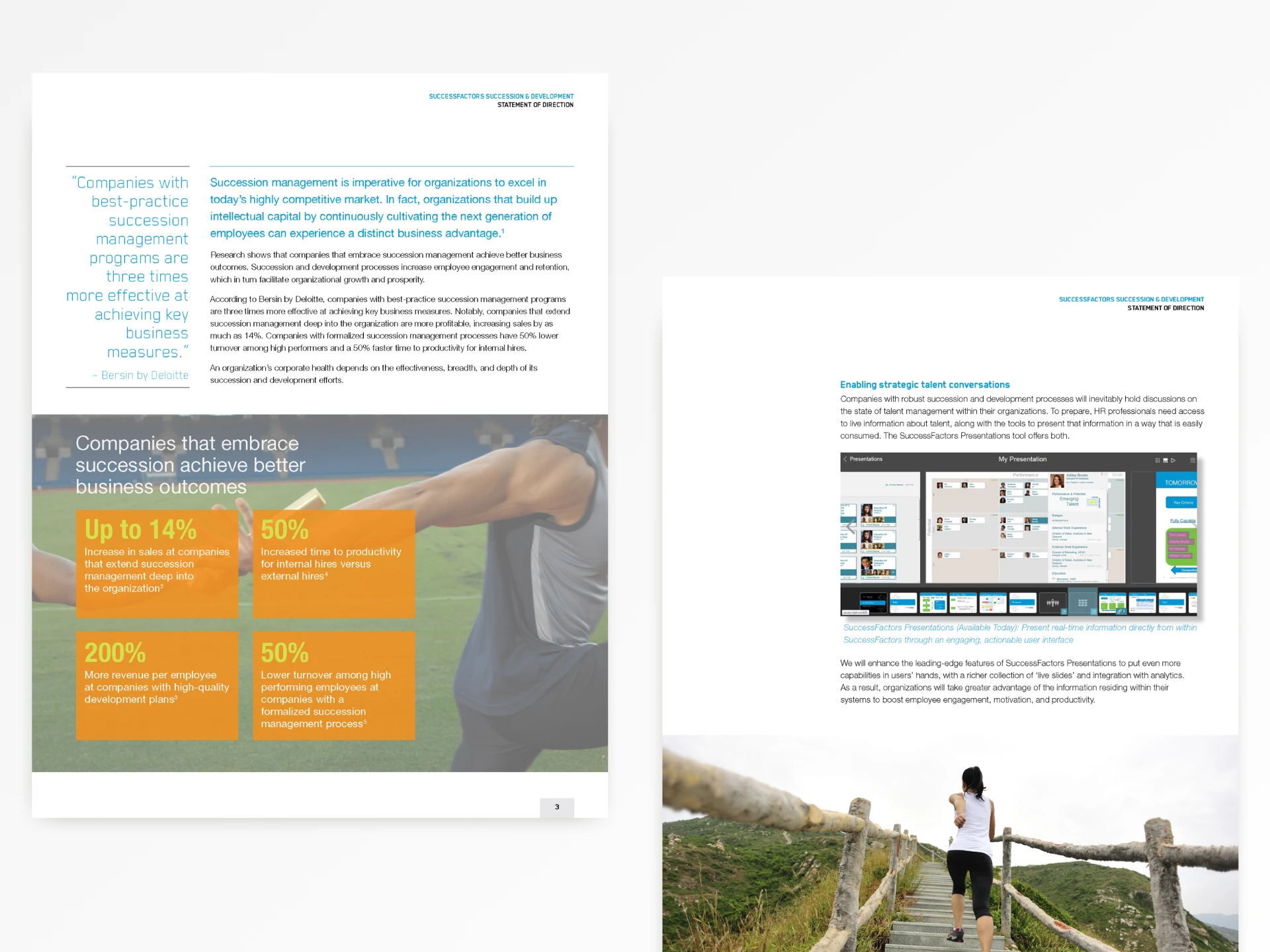 Interior white-paper pages: a pull quote column beside body copy, a statistics panel over imagery, and an annotated product screenshot.